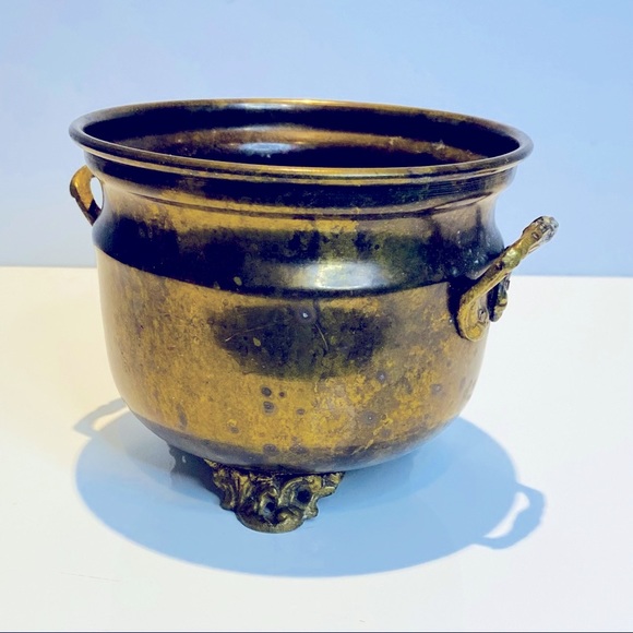 Brass Pot Planter Ornate Handles Footed Vintage - Picture 3 of 11